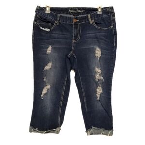 Aryia Distressed Cut-off Jean Low Rise Dark Wash Blue W 16